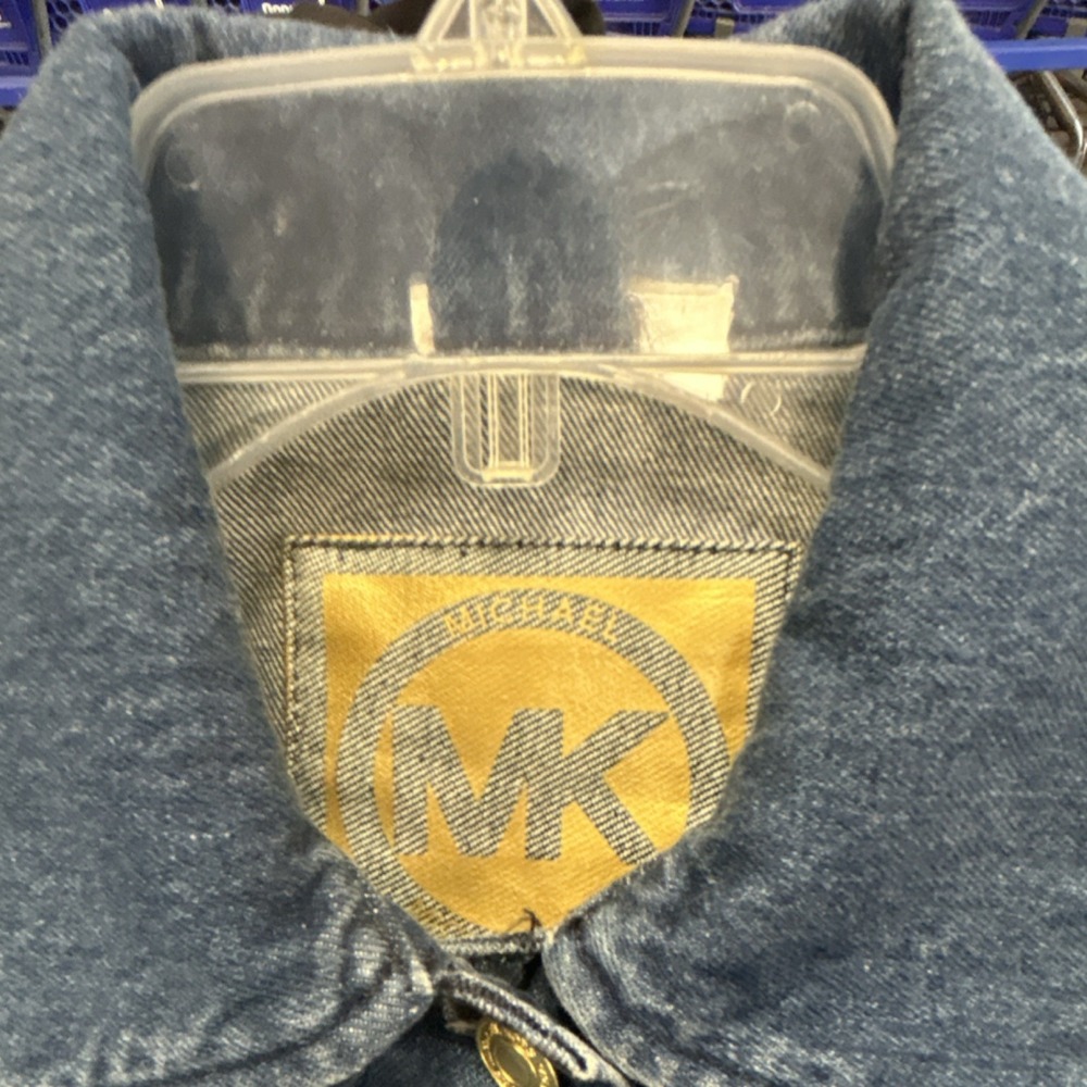 Michael Kors Blue Denim Jean Jacket Frayed Hem Women's Size S Long Sleeve